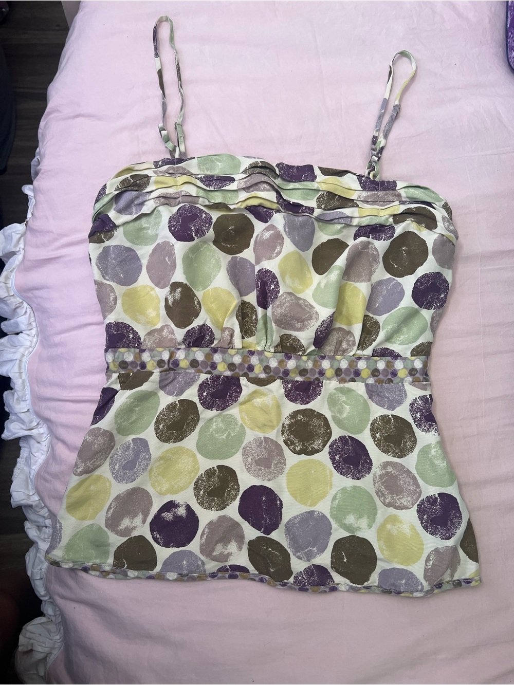 Vintage Polka Dot Camisole in Purple, Green, Yellow, Brown, Cream
